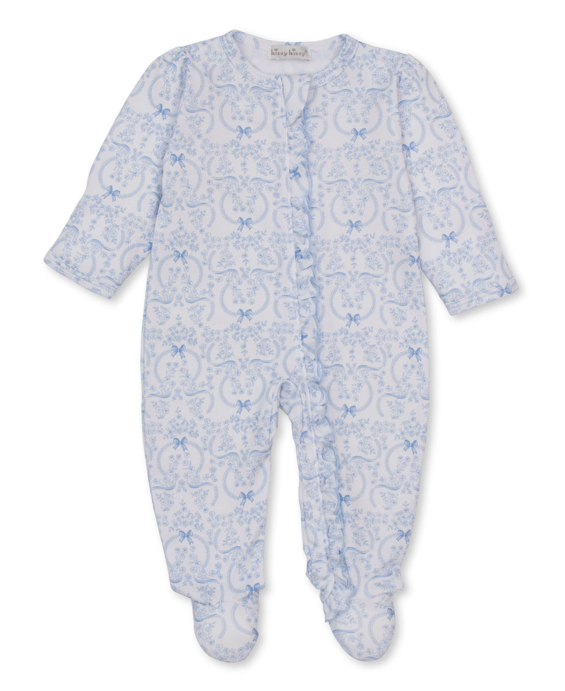Delicate Blooms Zipper Footie: Light Blue