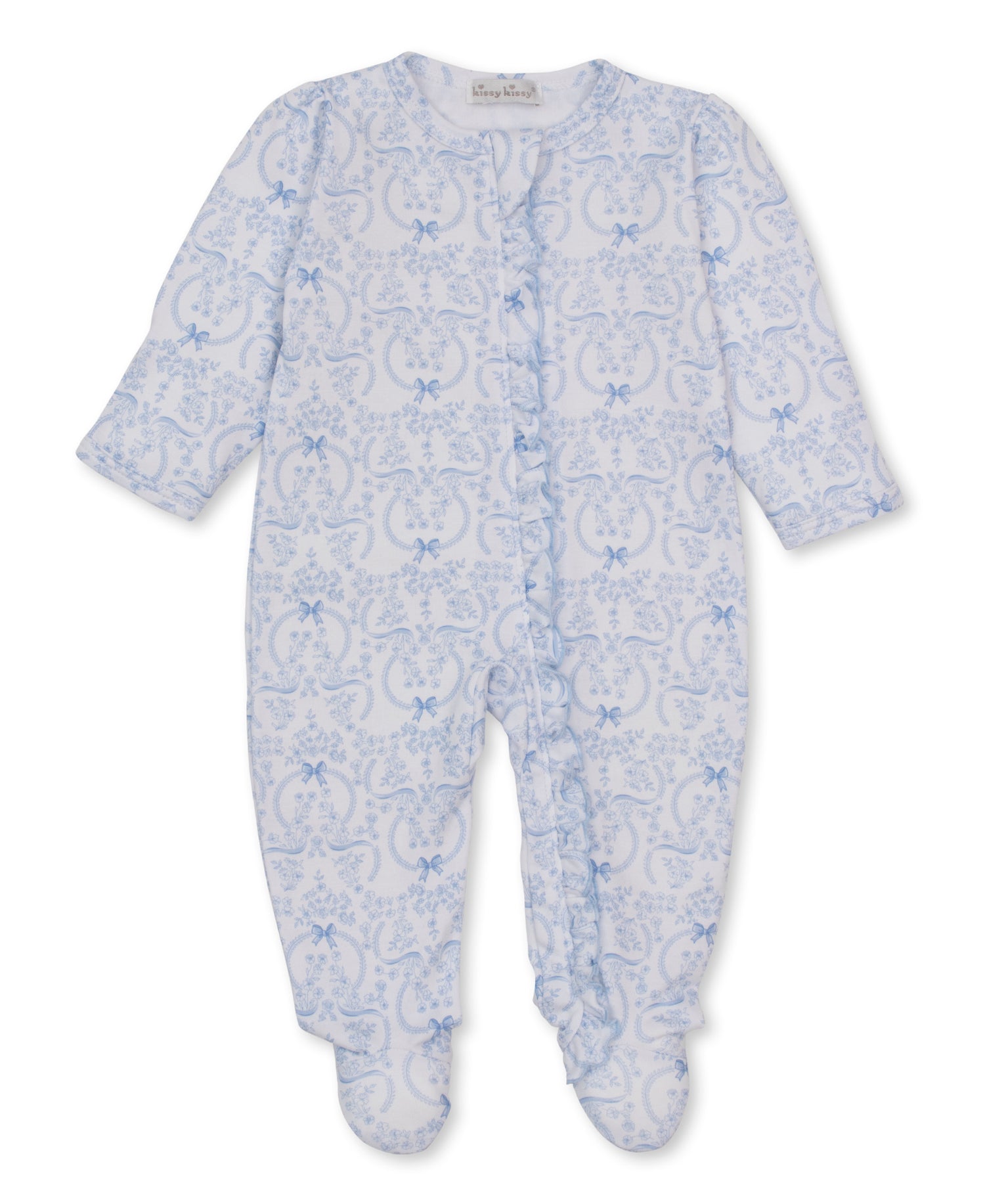 Delicate Blooms Zipper Footie: Light Blue