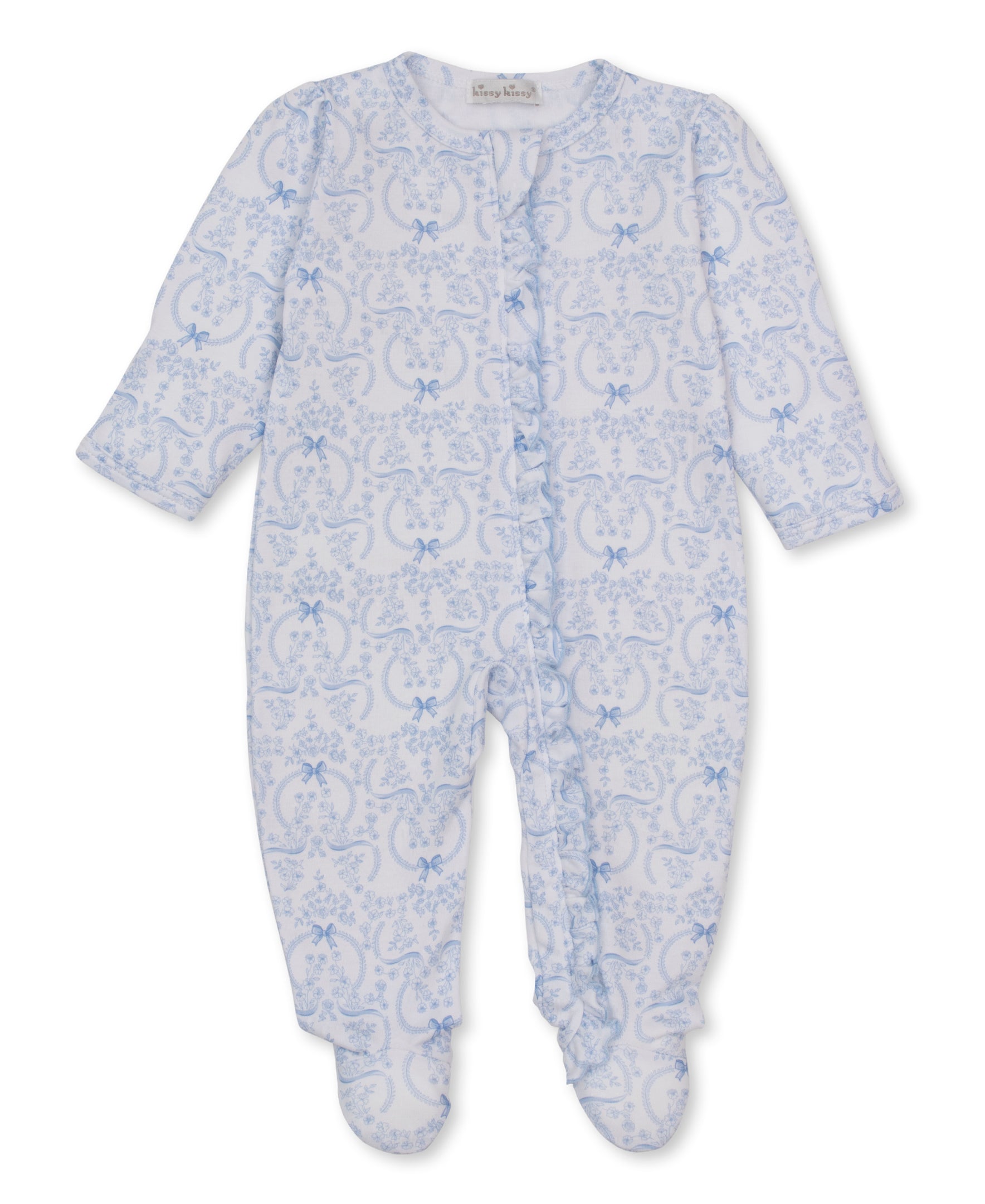 Delicate Blooms Zipper Footie: Light Blue
