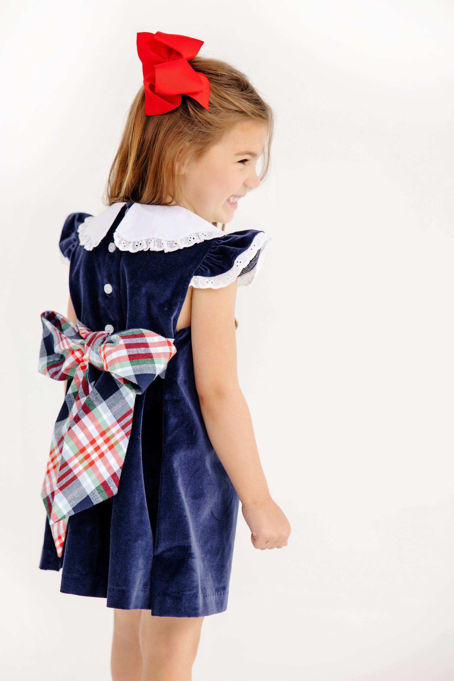 TBBC Franny Frock- Velveteen: Nantucket Navy/Worth Ave White/Covington Cottage Plaid