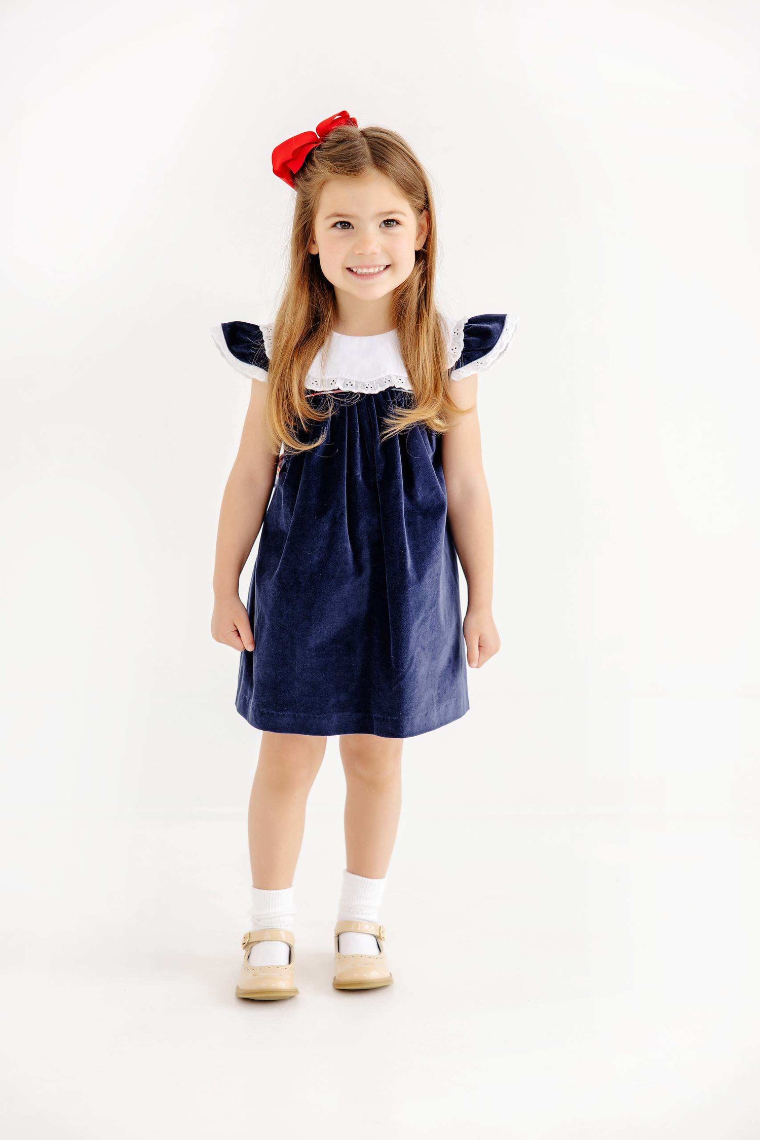 TBBC Franny Frock- Velveteen: Nantucket Navy/Worth Ave White/Covington Cottage Plaid