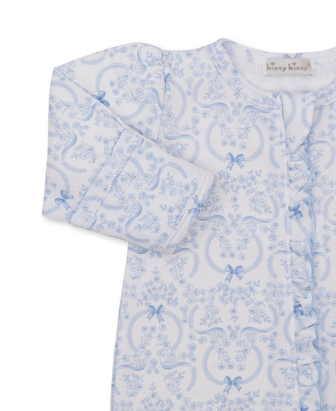 Delicate Blooms Zipper Footie: Light Blue