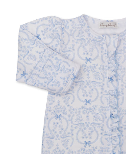 Delicate Blooms Zipper Footie: Light Blue