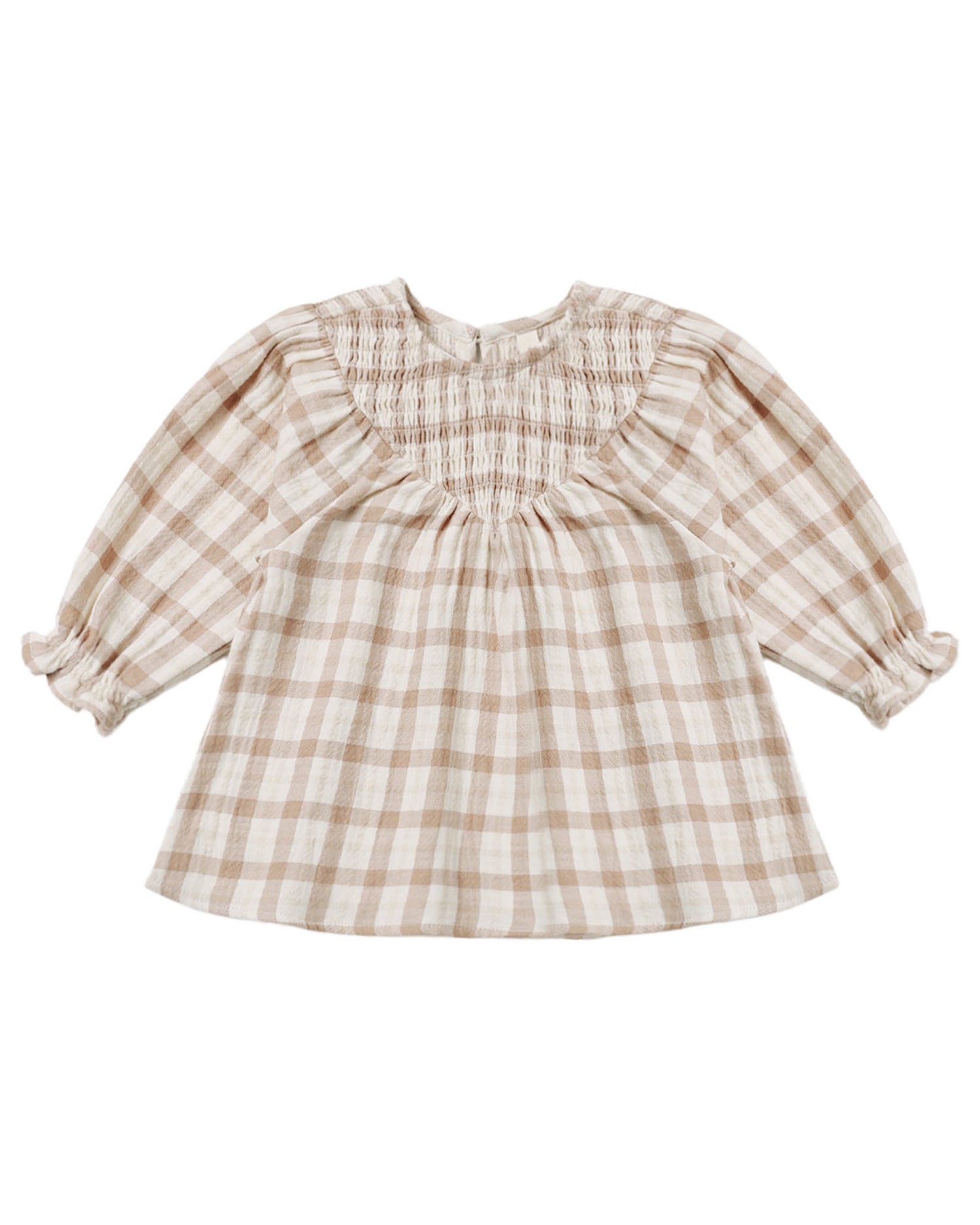 V-Smocked Dress: Rustic Plaid