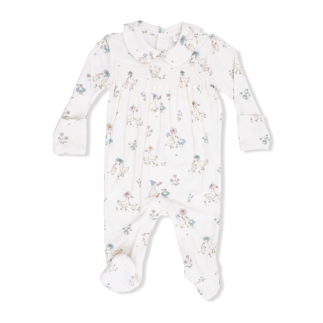 Flower Ducklings Smocked Peter Pan Snap Footie
