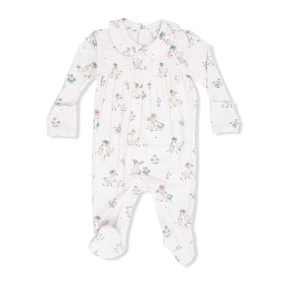 Flower Ducklings Smocked Peter Pan Snap Footie