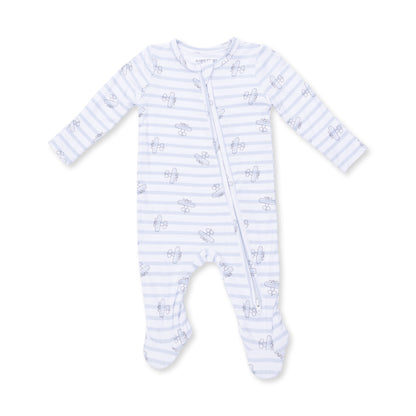 Airplane Stripe 2 Way Zipper Footie