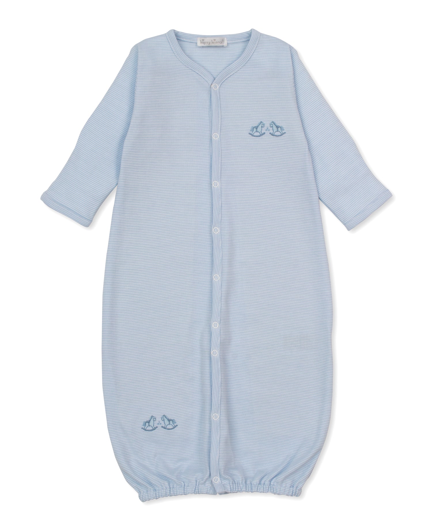 Gingham Rockers Embroidered Converter Gown: Light Blue