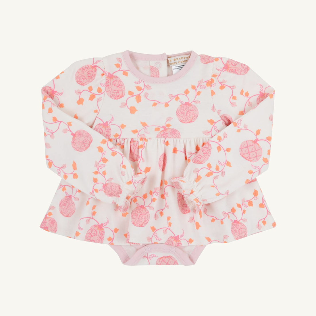 TBBC Long Sleeve Daisy Diaper Cover Dress: Gourd-geous (Palmetto Pearl)/Palm Beach Pink