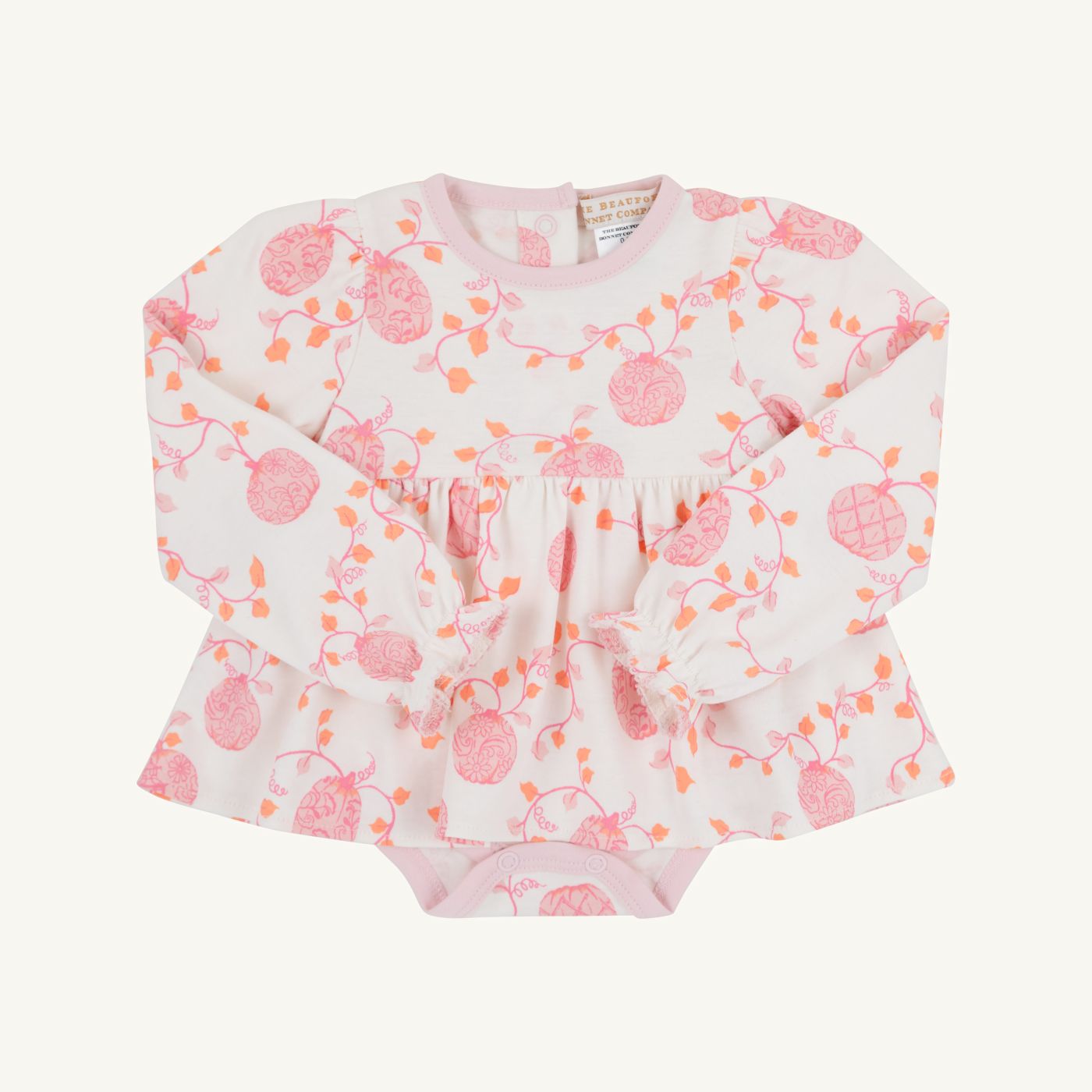 TBBC Long Sleeve Daisy Diaper Cover Dress: Gourd-geous (Palmetto Pearl)/Palm Beach Pink