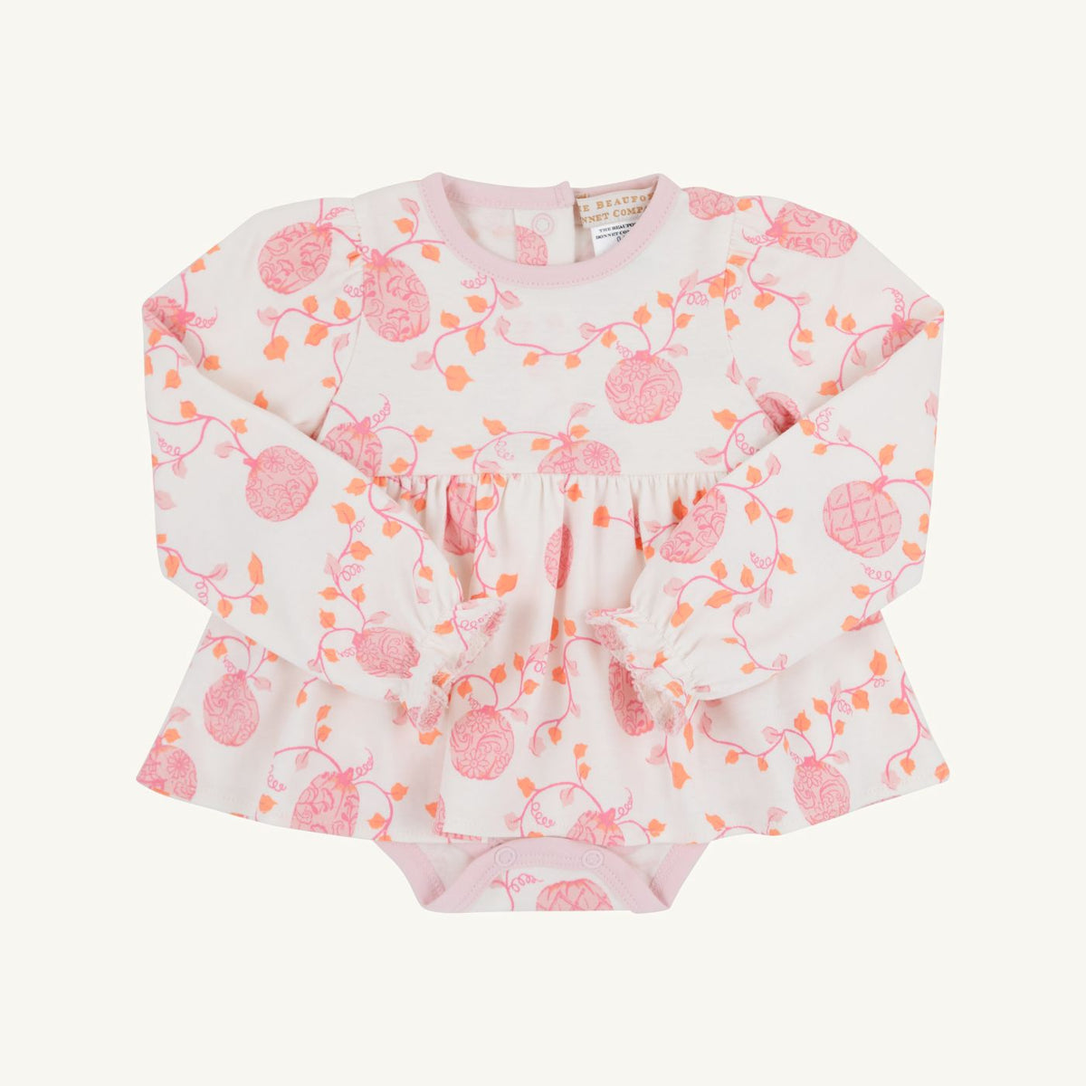 TBBC Long Sleeve Daisy Diaper Cover Dress: Gourd-geous (Palmetto Pearl)/Palm Beach Pink