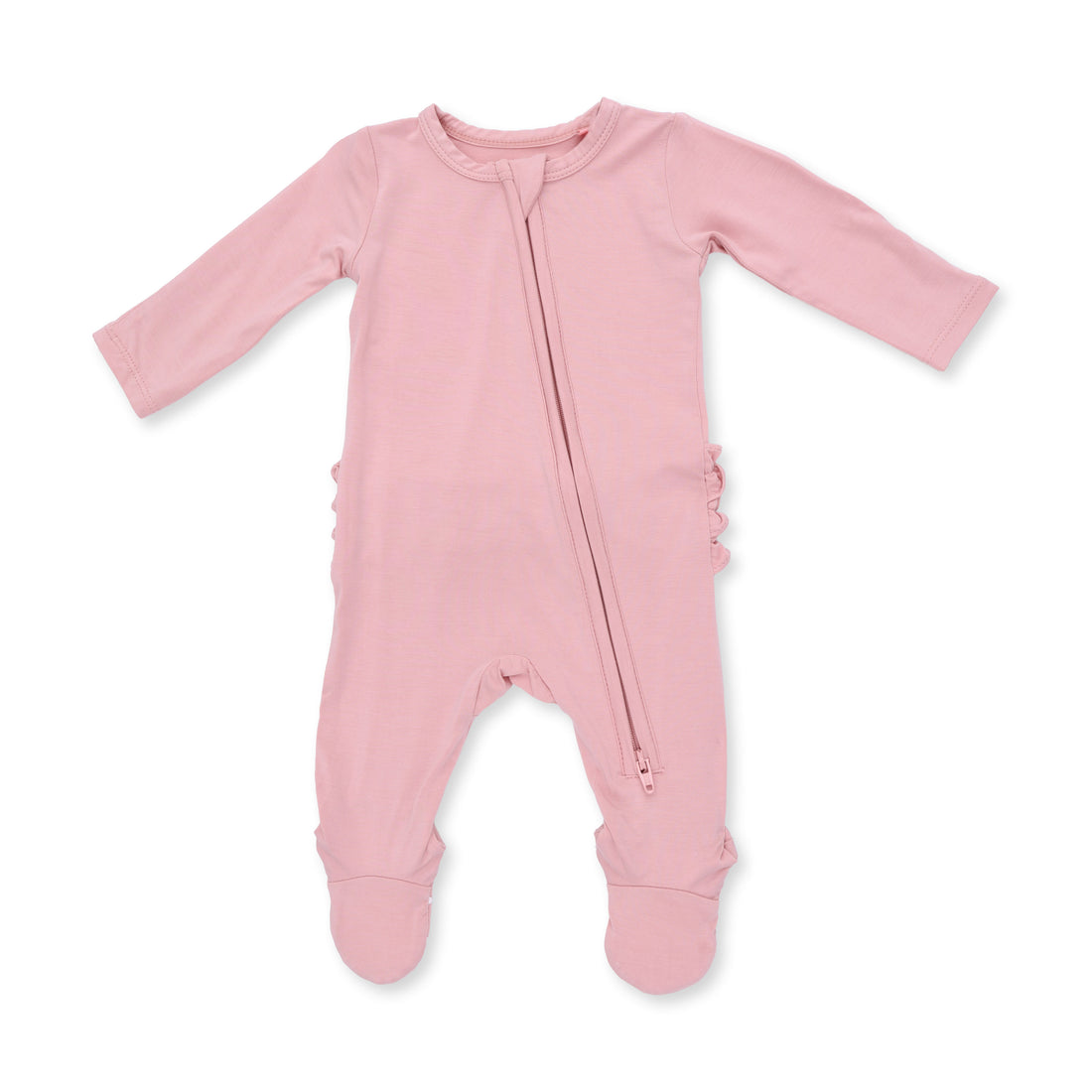 Solid Mellow Rose 2 Way Ruffle Back Zipper Footie