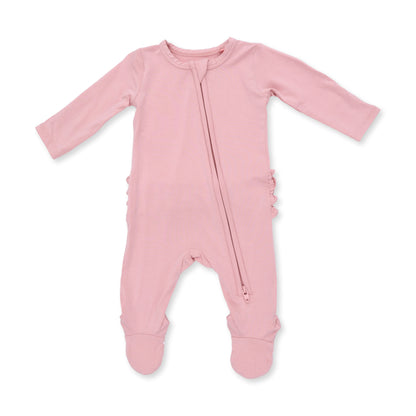 Solid Mellow Rose 2 Way Ruffle Back Zipper Footie
