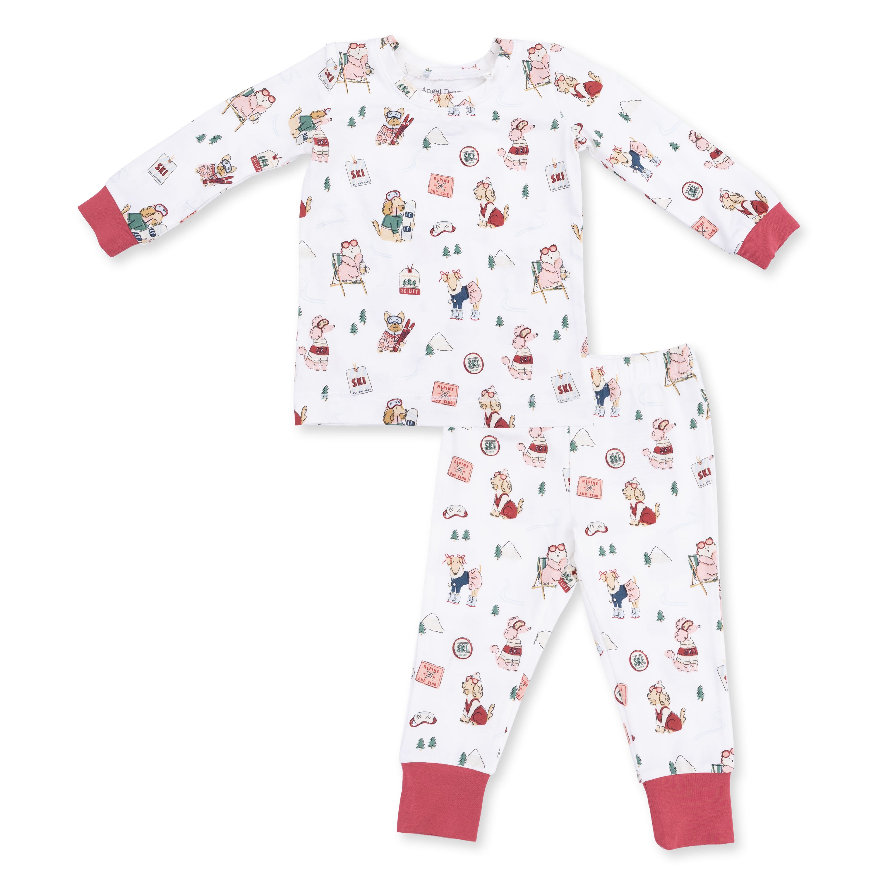 Winter Sports Dogs Pink Long Sleeve Loungewear Set