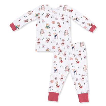 Winter Sports Dogs Pink Long Sleeve Loungewear Set
