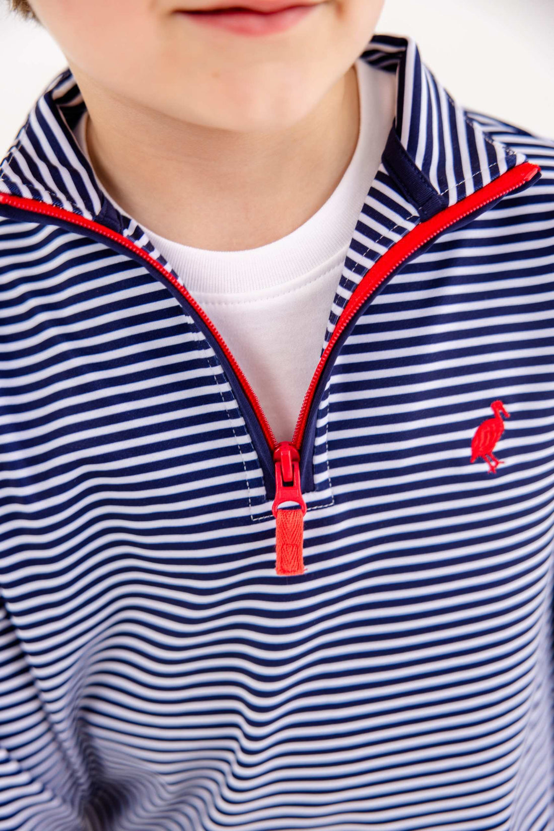 TBBC Prepletic™ Hayword Half Zip: Nantucket Navy Stripe/Richmond Red