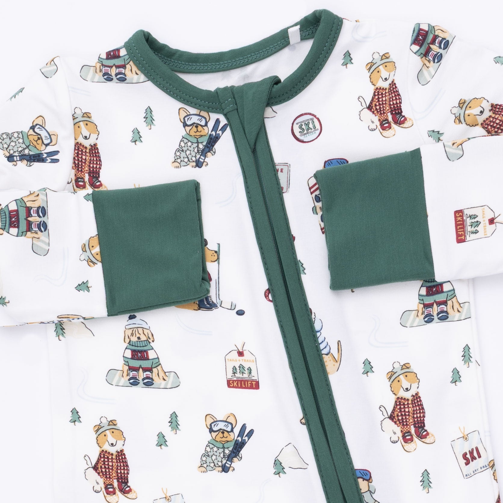Winter Sports Dogs Green Convertible Romper