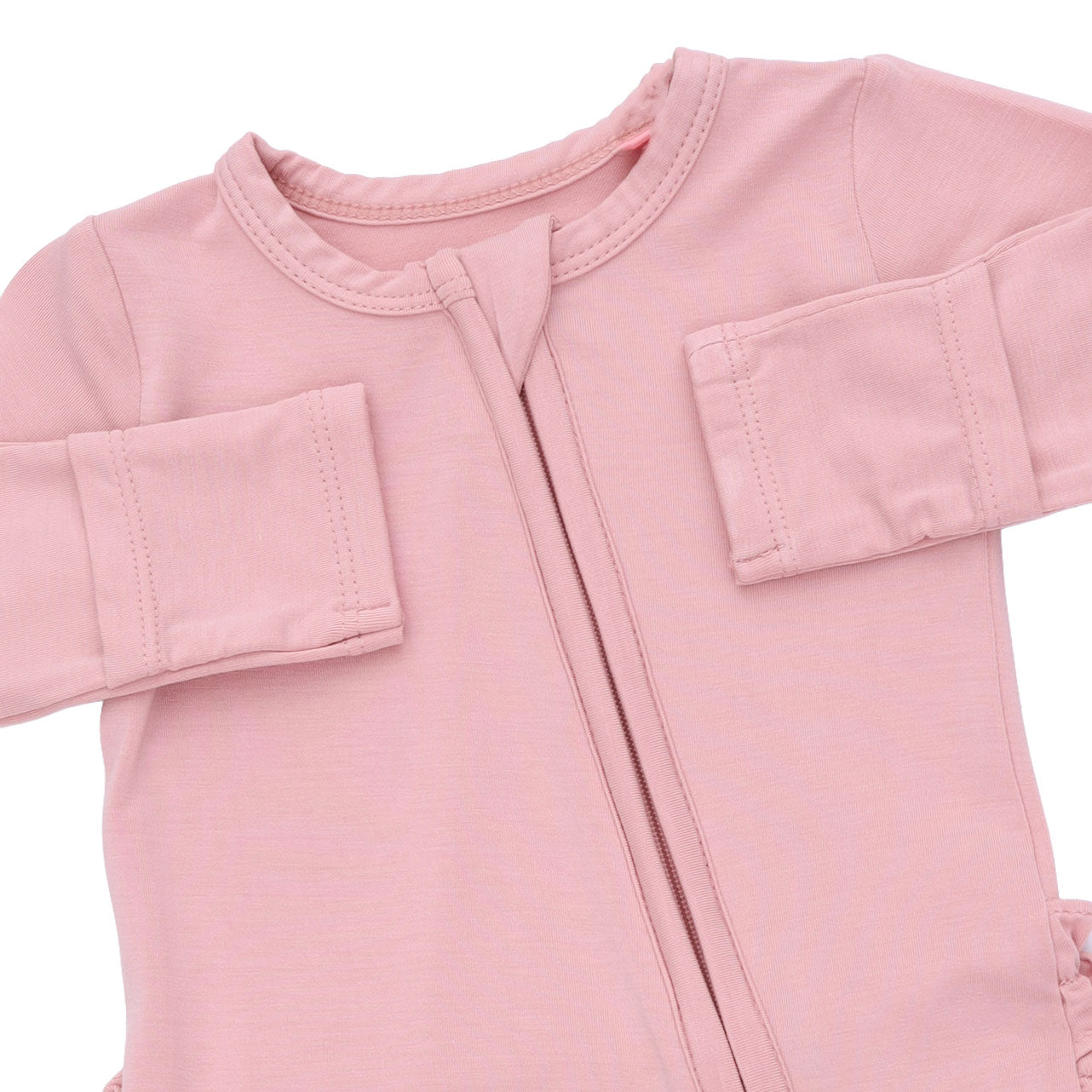 Solid Mellow Rose 2 Way Ruffle Back Zipper Footie