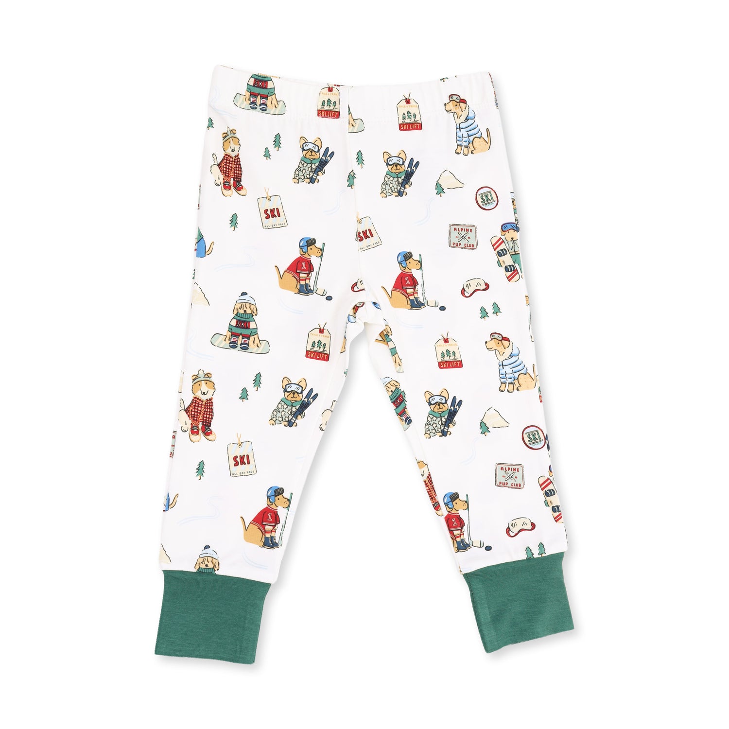 Winter Sports Dogs Green Long Sleeve Loungewear Set