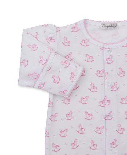 Gingham Rockers Print Snap Footie: Pink