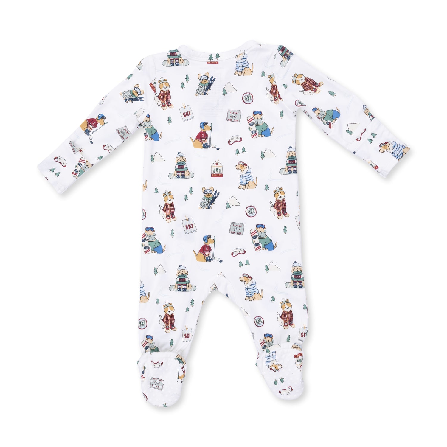 Winter Sports Dogs Green 2 Way Zipper Footie
