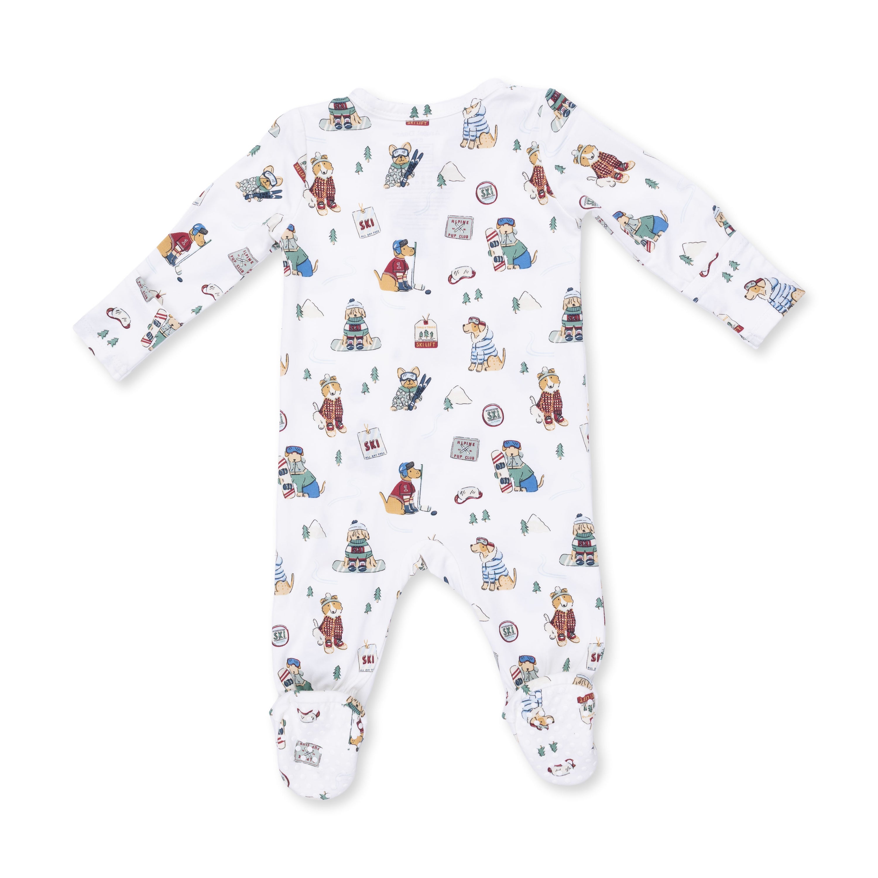 Winter Sports Dogs Green 2 Way Zipper Footie