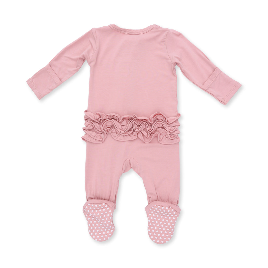 Solid Mellow Rose 2 Way Ruffle Back Zipper Footie