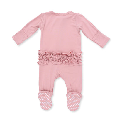 Solid Mellow Rose 2 Way Ruffle Back Zipper Footie