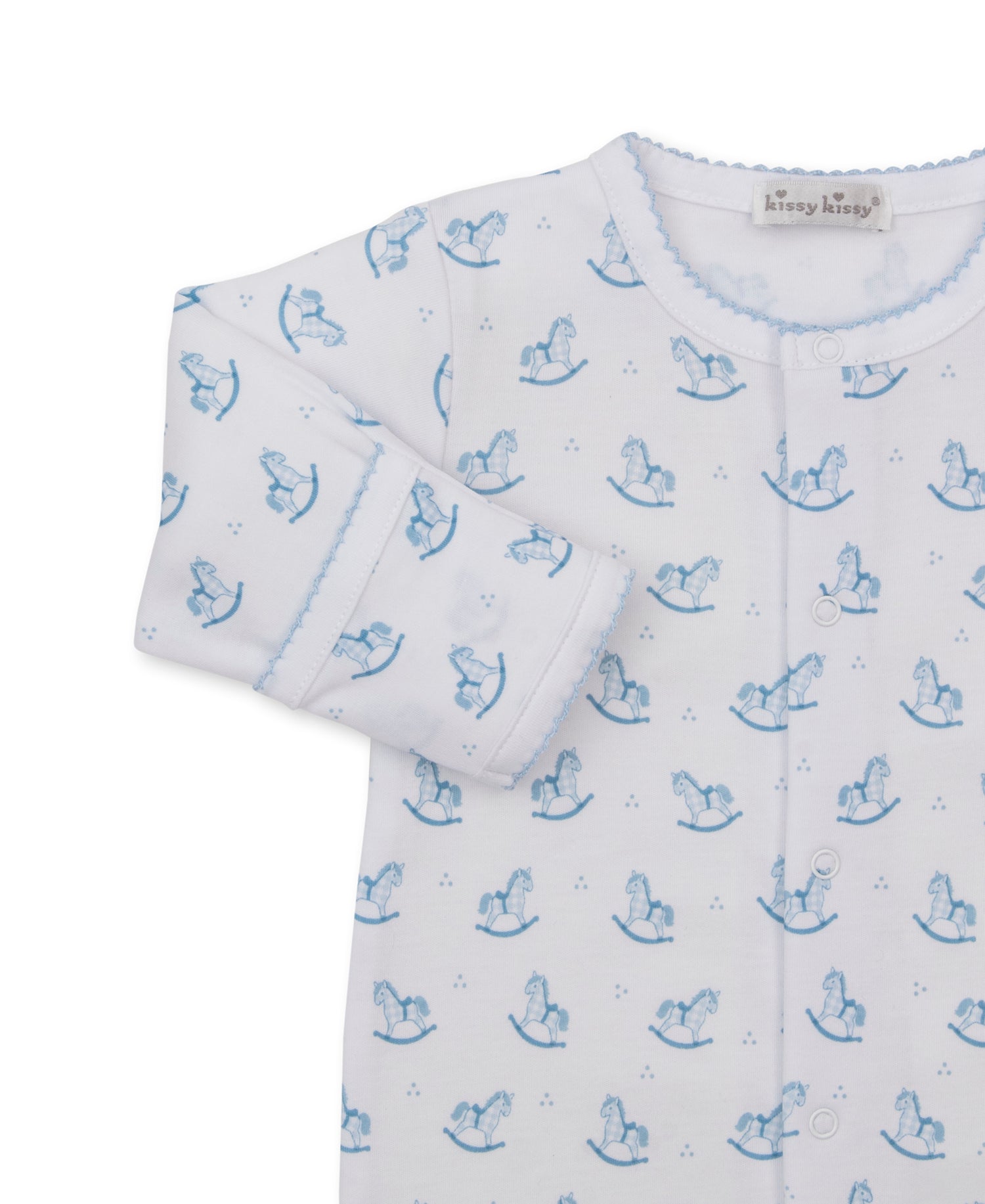 Gingham Rockers Print Snap Footie: Light Blue