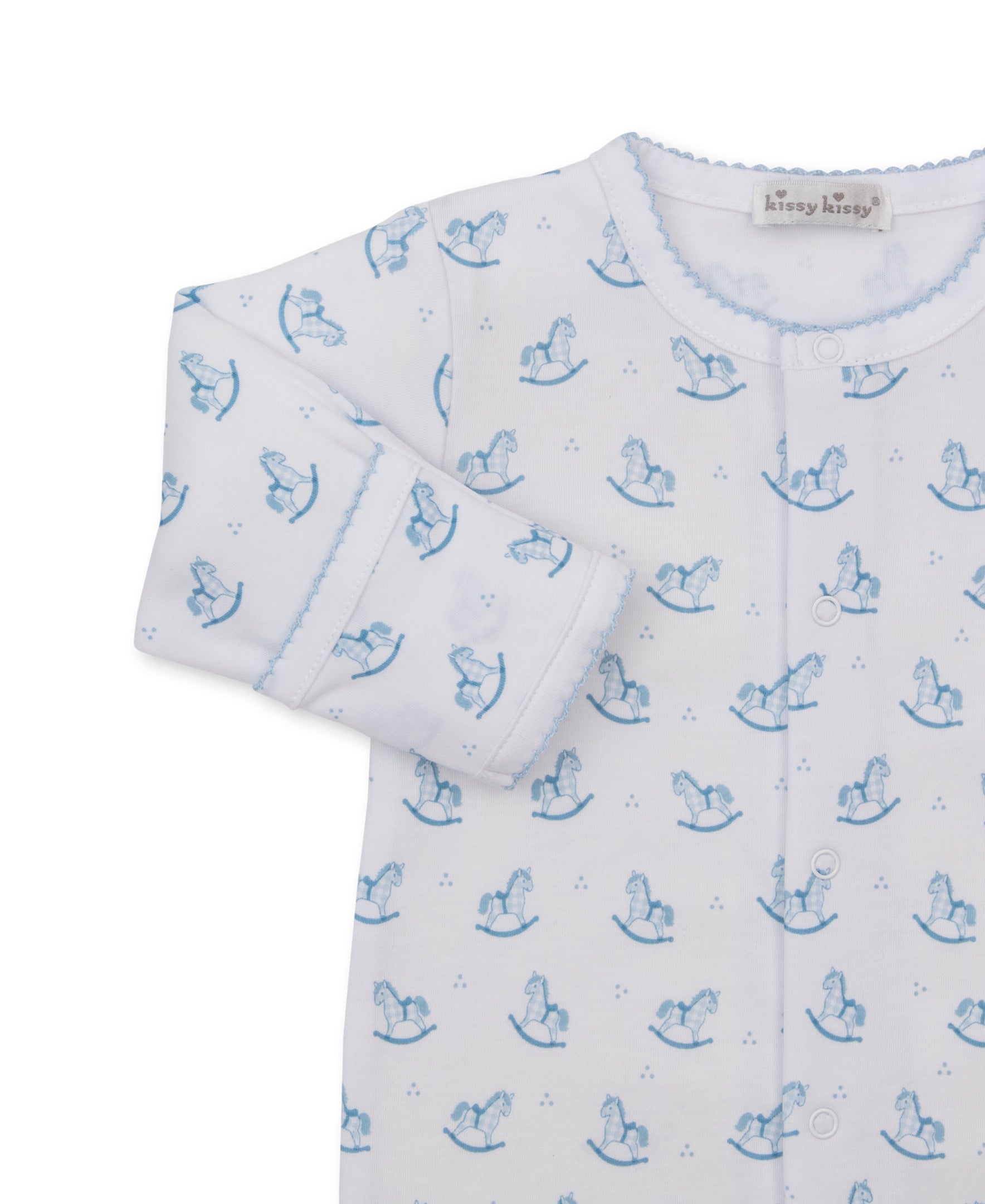 Gingham Rockers Print Snap Footie: Light Blue