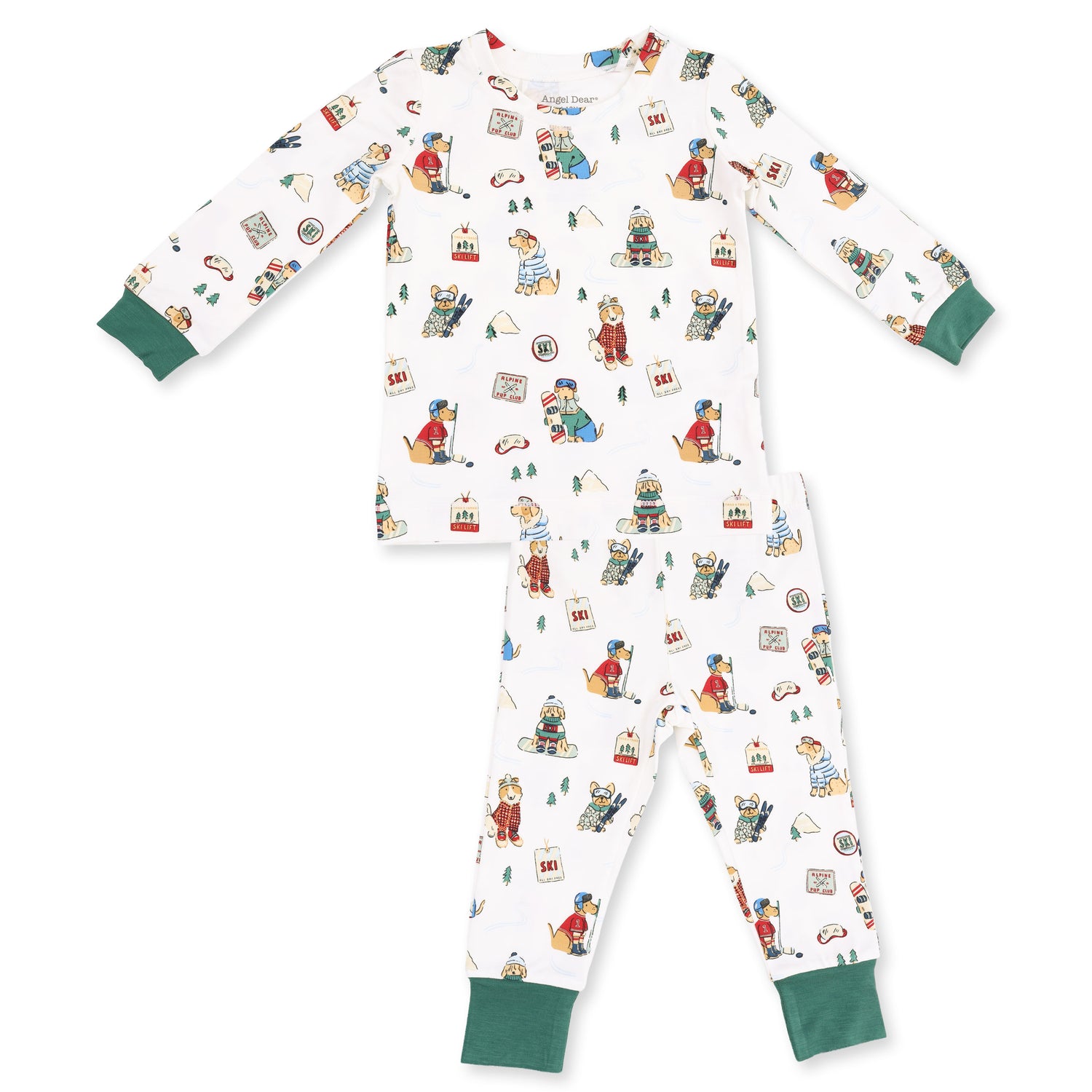 Winter Sports Dogs Green Long Sleeve Loungewear Set