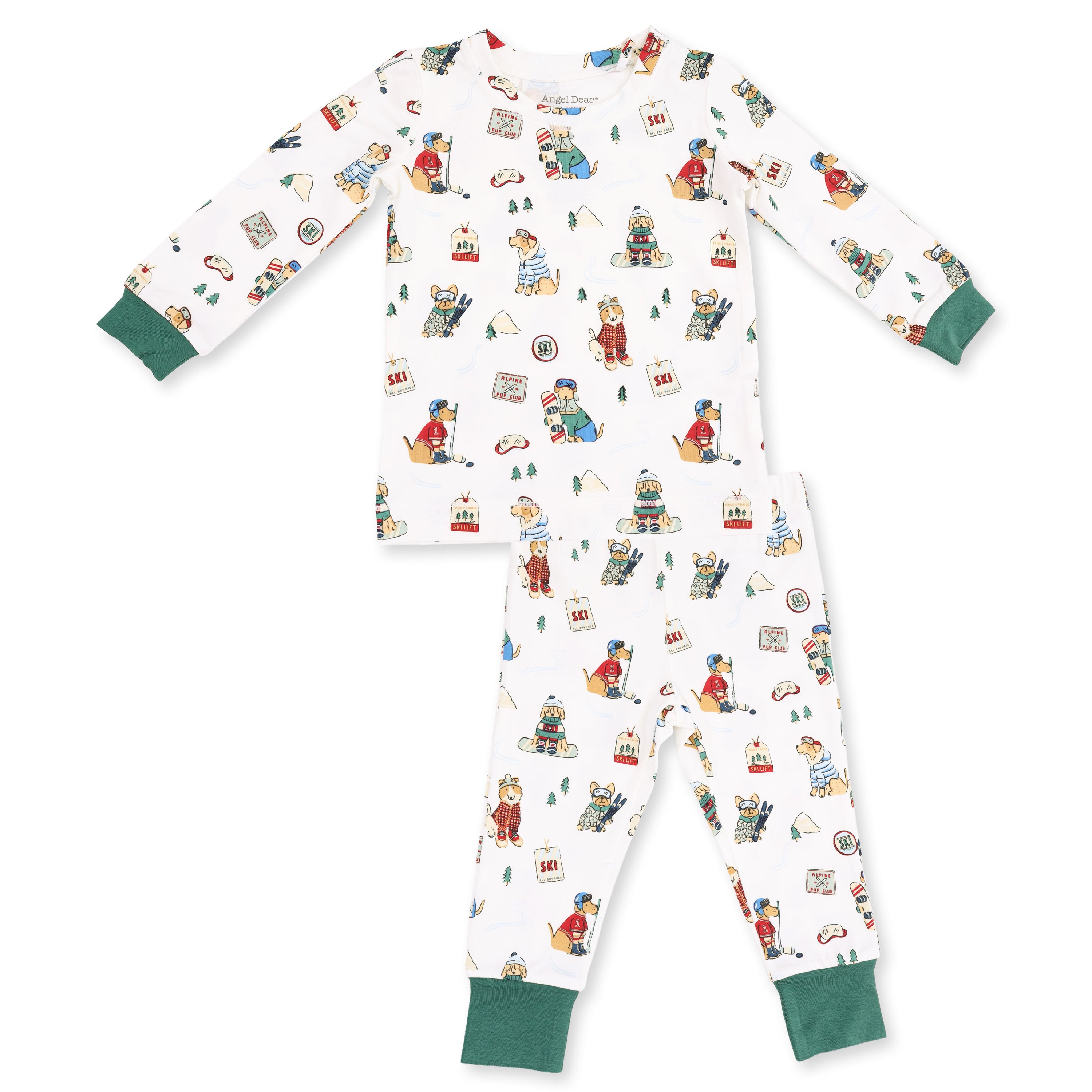 Winter Sports Dogs Green Long Sleeve Loungewear Set