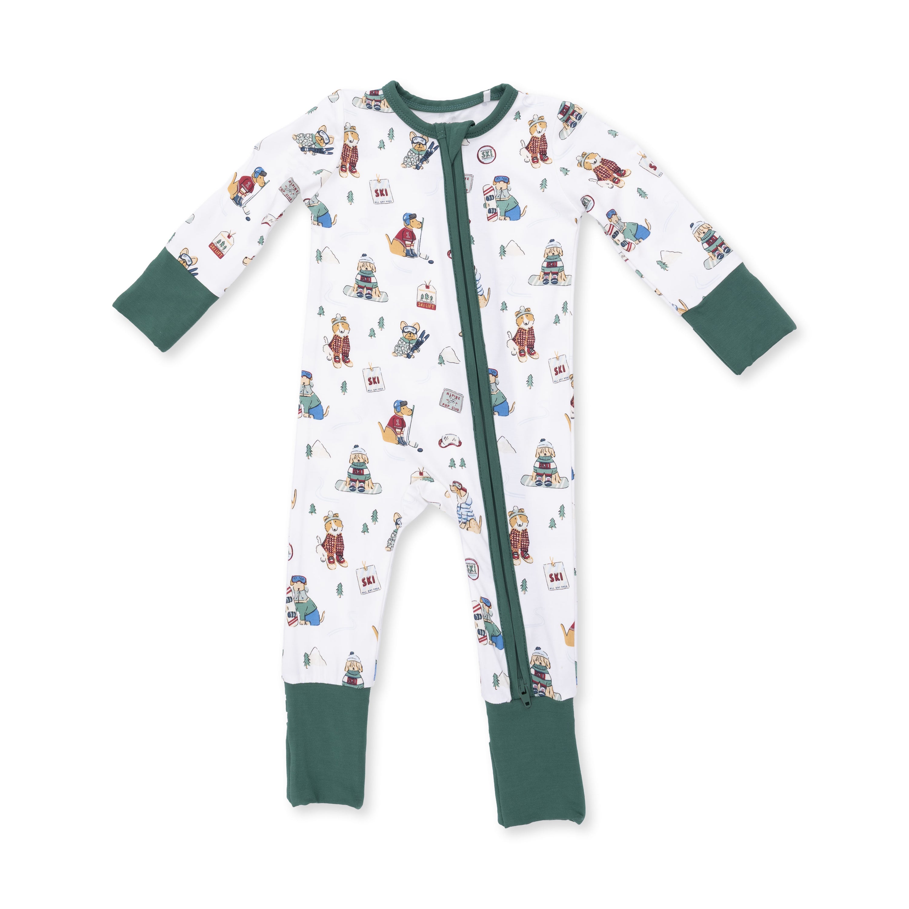 Winter Sports Dogs Green Convertible Romper