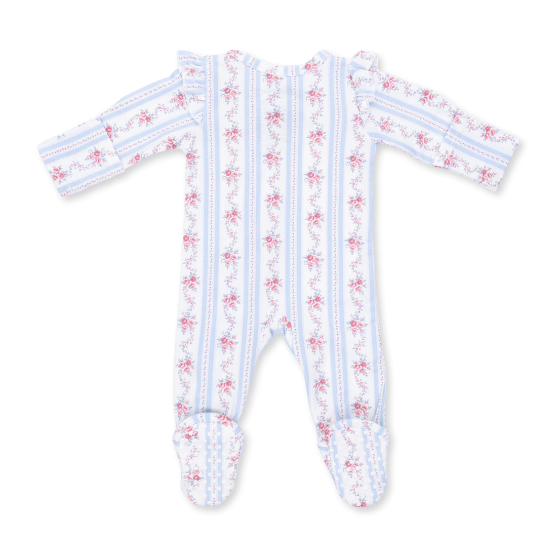 Anna Floral Stripe - 2 Way Ruffle Sleeve Zipper Footie