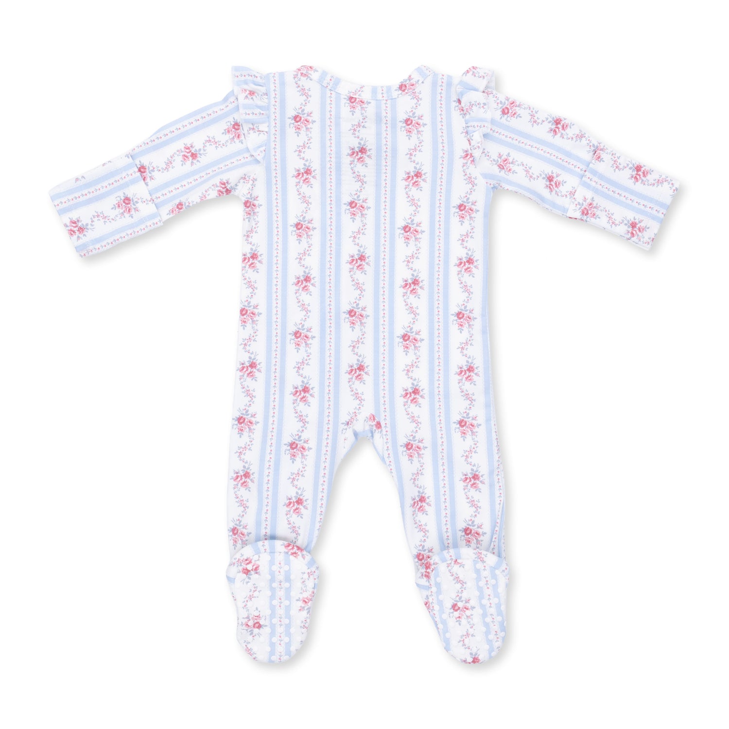 Anna Floral Stripe - 2 Way Ruffle Sleeve Zipper Footie