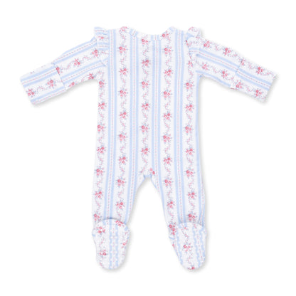 Anna Floral Stripe - 2 Way Ruffle Sleeve Zipper Footie