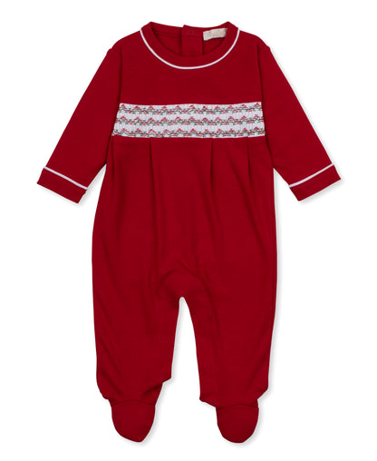 Christmas Red Baby Footie with Hand Smocking