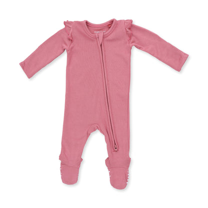 Solid Baroque Rose 2 Way Ruffle Sleeve Zipper Footie