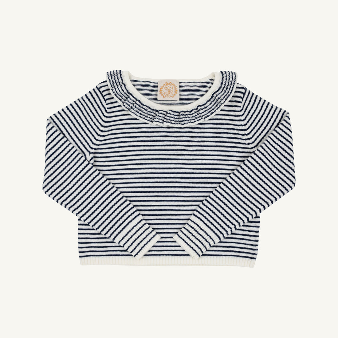TBBC Reece Ruffle Sweater: Nantucket Navy and Palmetto Pearl Stripe