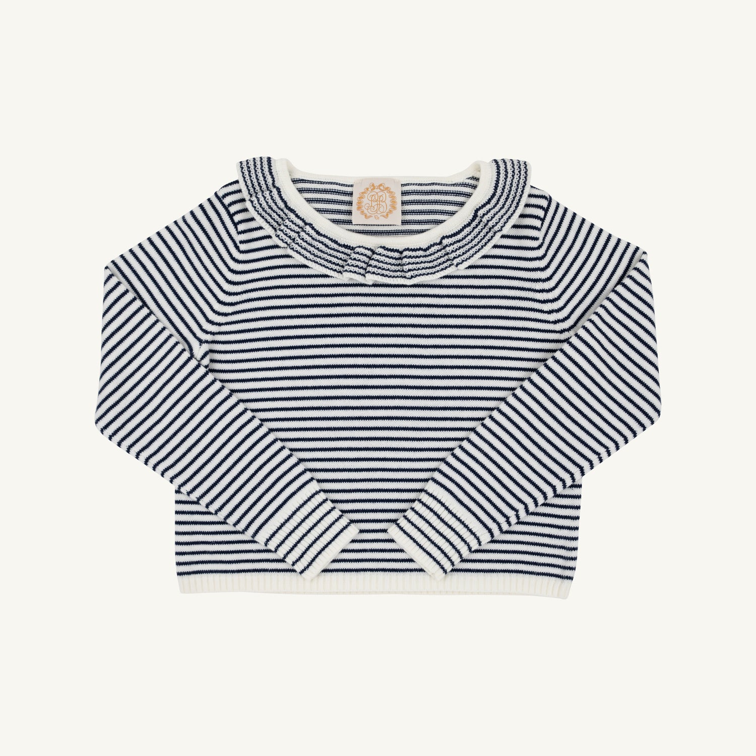 TBBC Reece Ruffle Sweater: Nantucket Navy and Palmetto Pearl Stripe