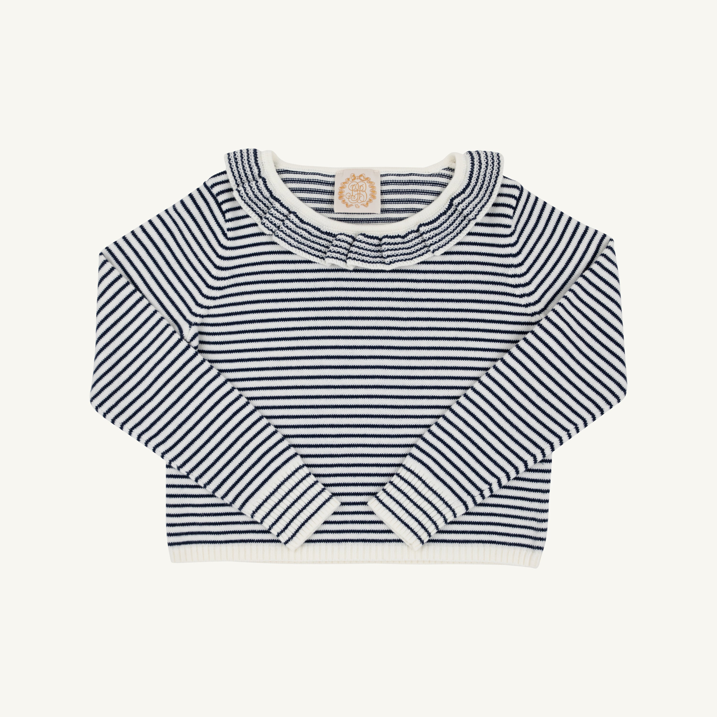 TBBC Reece Ruffle Sweater: Nantucket Navy and Palmetto Pearl Stripe