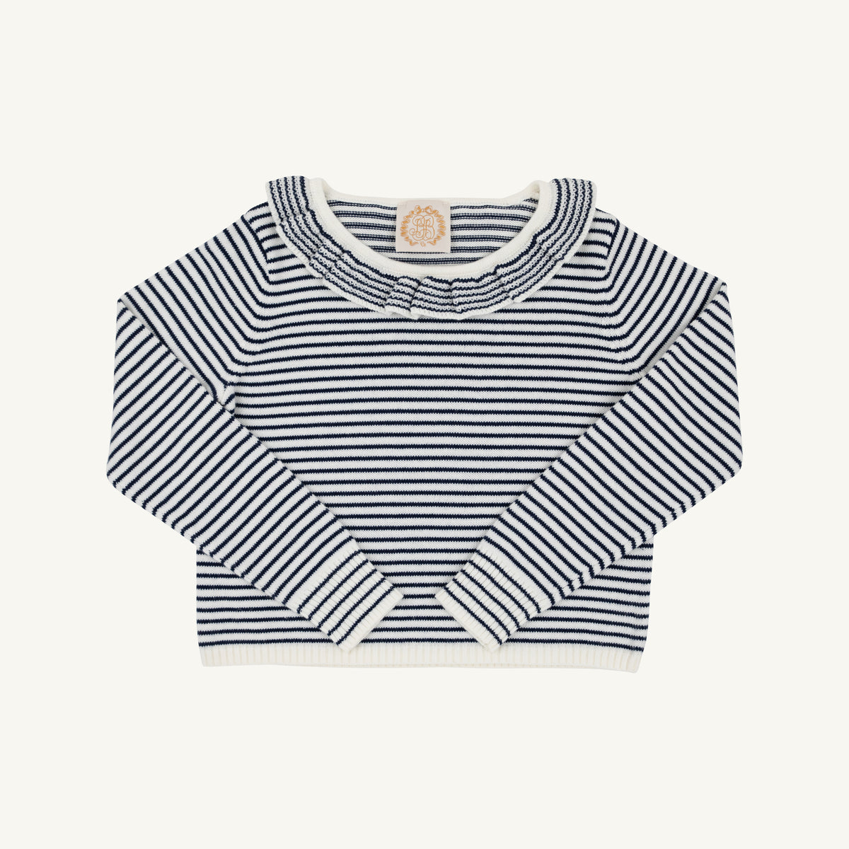 TBBC Reece Ruffle Sweater: Nantucket Navy and Palmetto Pearl Stripe