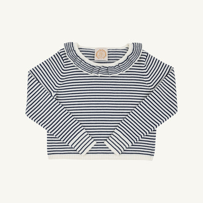 TBBC Reece Ruffle Sweater: Nantucket Navy and Palmetto Pearl Stripe