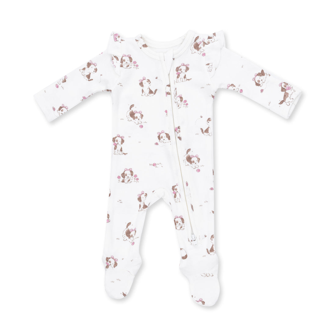 Explorer Puppy Pink 2 Way Ruffle Sleeve Zipper Footie