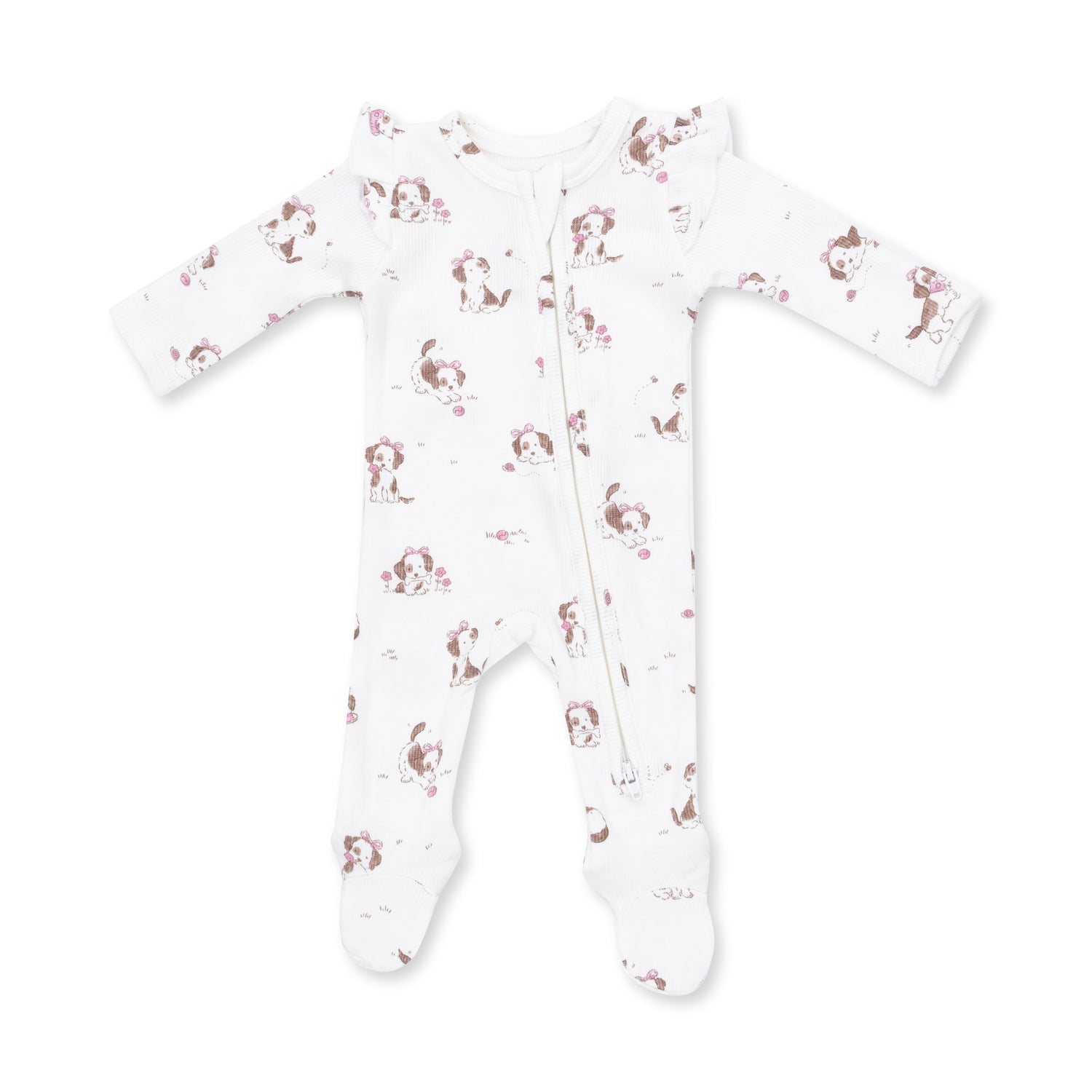 Explorer Puppy Pink 2 Way Ruffle Sleeve Zipper Footie