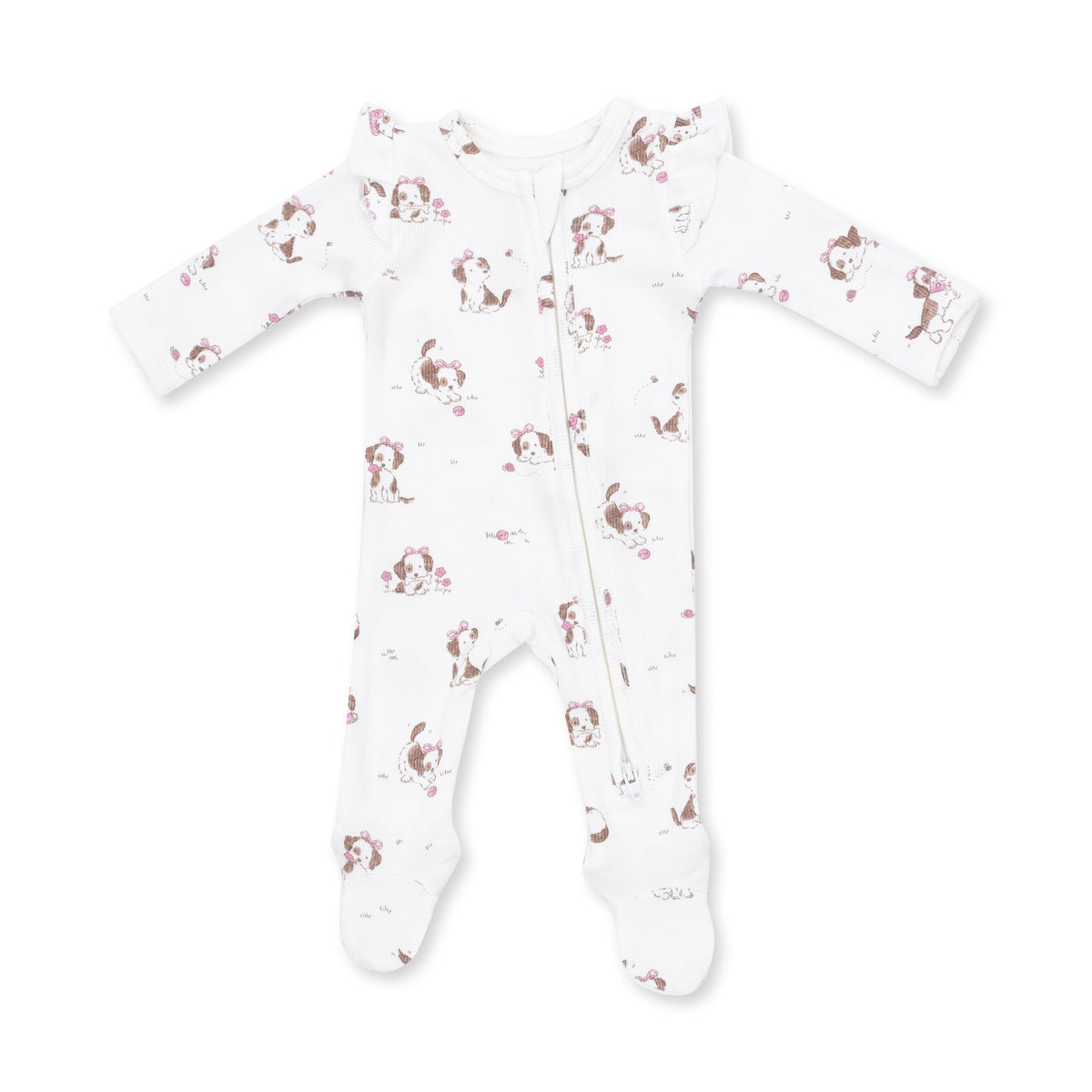 Explorer Puppy Pink 2 Way Ruffle Sleeve Zipper Footie