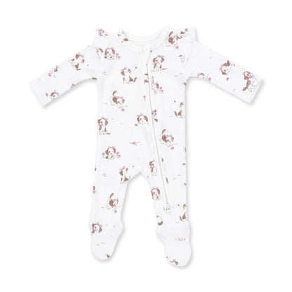 Explorer Puppy Pink 2 Way Ruffle Sleeve Zipper Footie