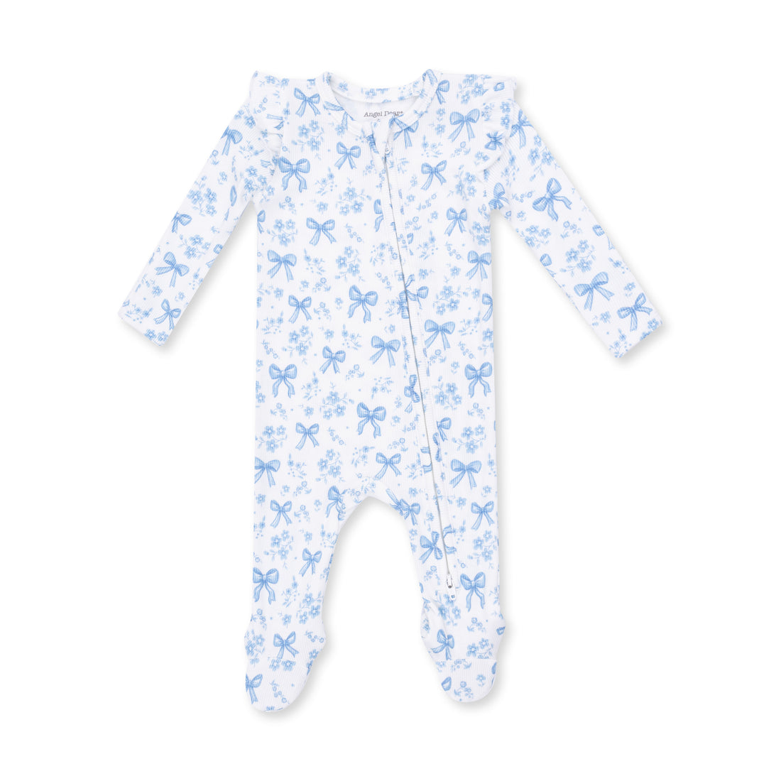 Blue Bows And Flowers 2 Way Ruffle Sleeve Zipper Footie
