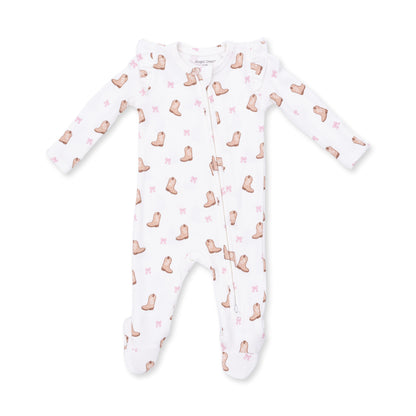 Mini Cowgirl Boots 2 Way Ruffle Sleeve Zipper Footie