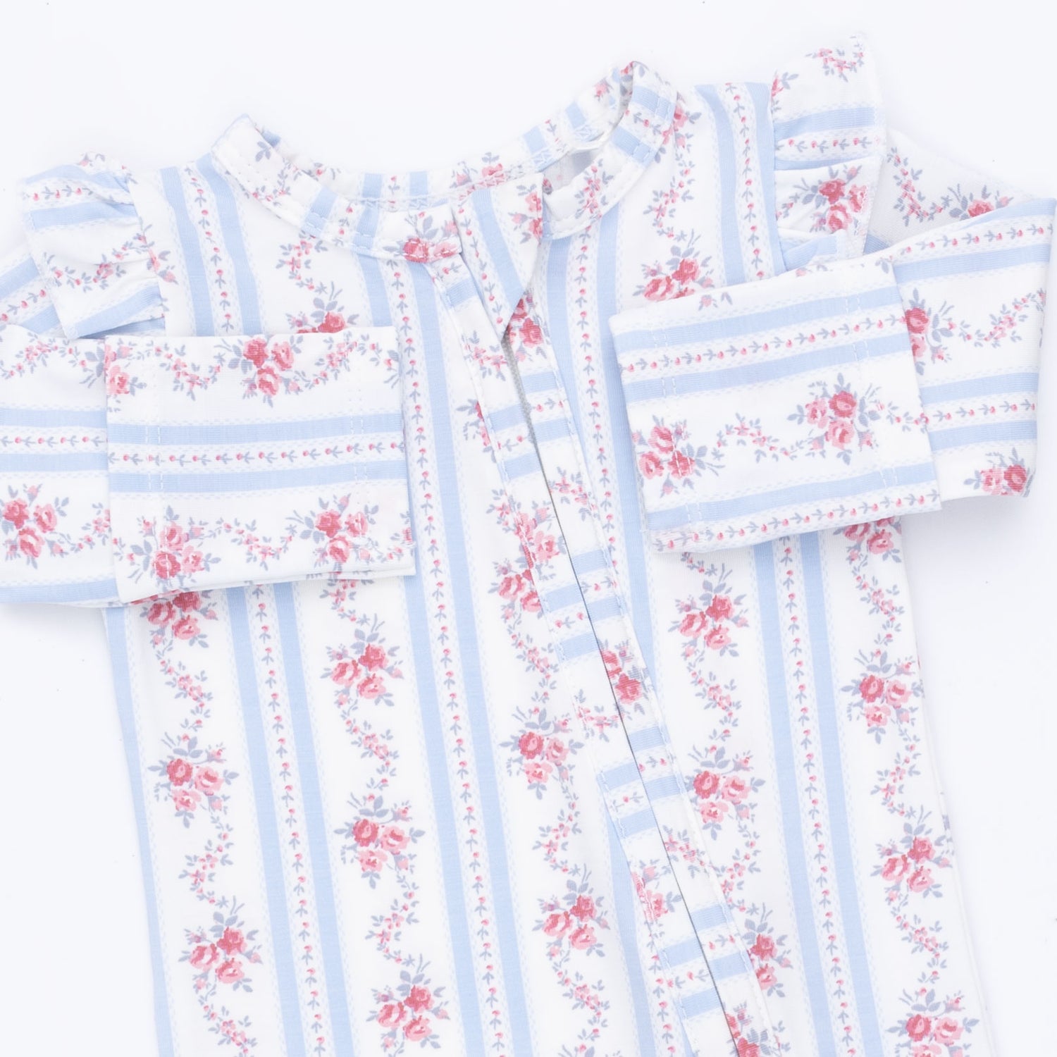 Anna Floral Stripe - 2 Way Ruffle Sleeve Zipper Footie